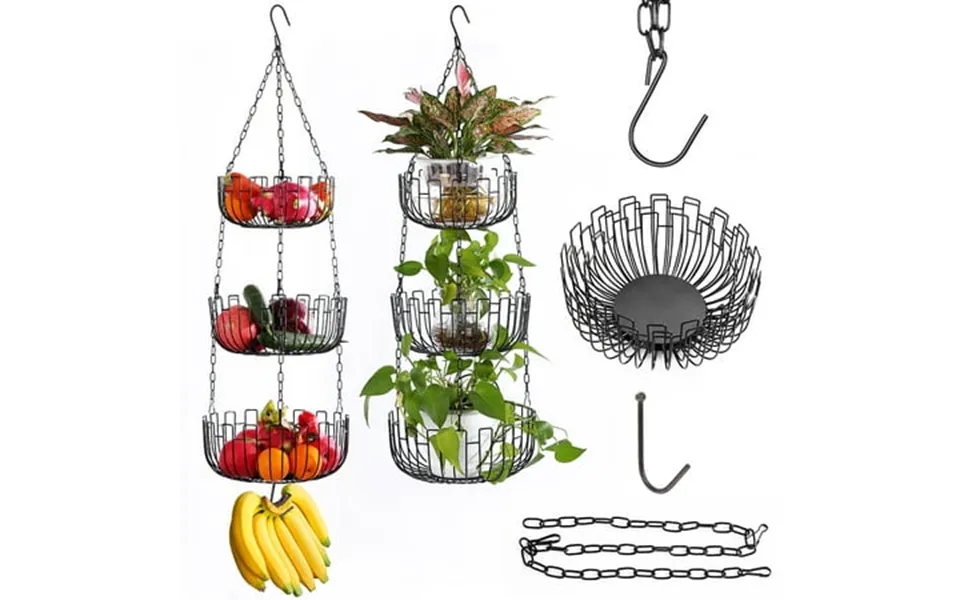 Topboutique Heavy Duty - 3 Tier Hanging Kitchen Black Fruit Basket