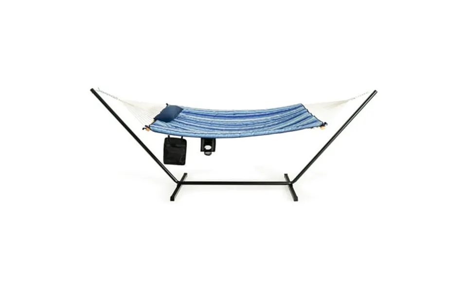 Topbuy 12ft Hammock With Heavy-duty Steel Stand Woven Hammock Chair Set Portable Hammock With Beech Wood Bar & Cotton Ma