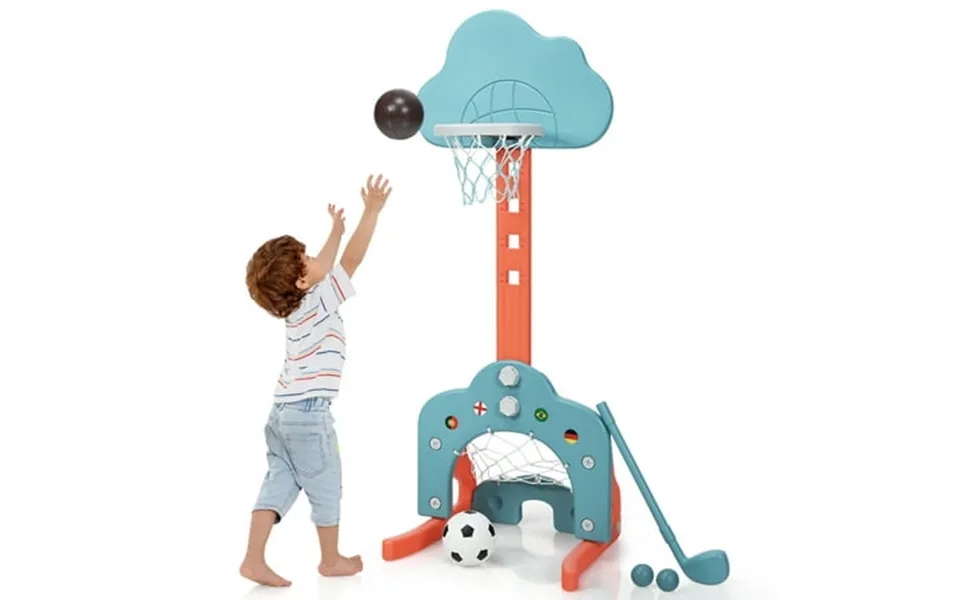 Topbuy 3-in-1 Basketball Hoop Set Stand Toddler Basketball Hoop Game Set Green