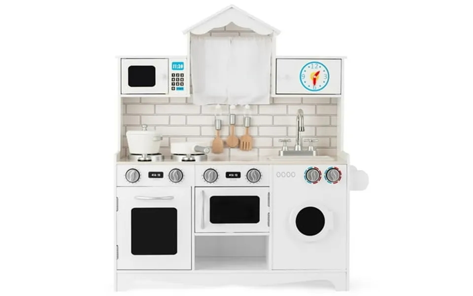 Topbuy Kids Play Kitchen Toys With Matching Wooden Cookware Set For Boys And Girl