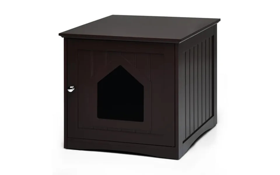Topbuy Wood Cat House Litter Box Pet Cat Washroom Nightstand Cat Storage Bench