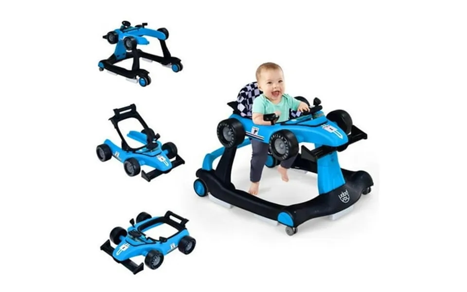 Topcobe 4-in-1 Foldable Activity Push Walker With Adjustable Height Baby Walker Bouncer-blue