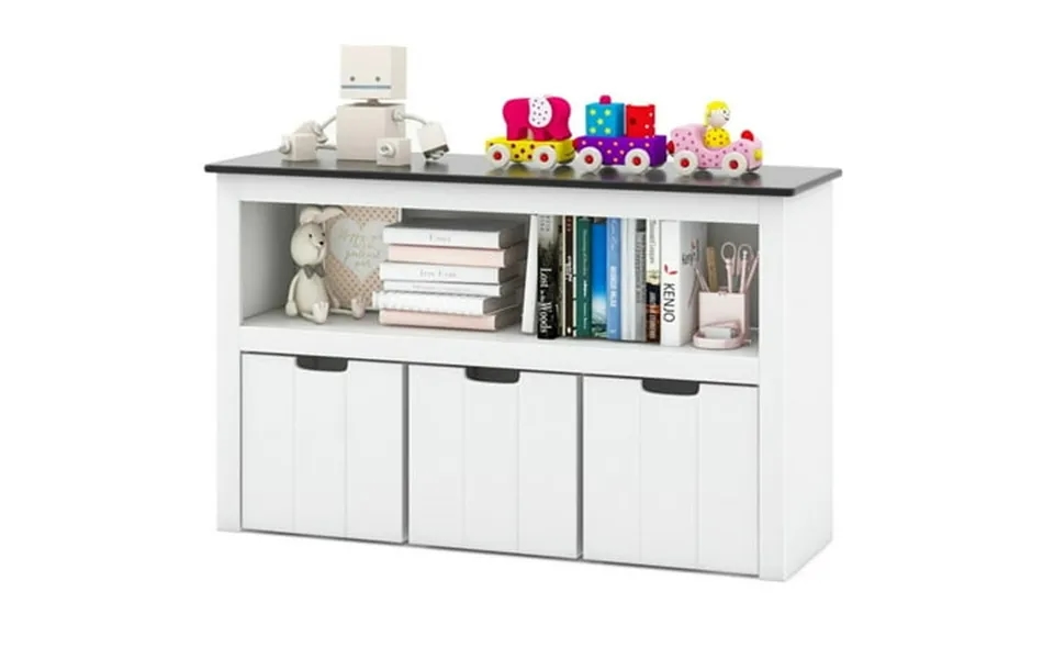 Topcobe Kids Toy Storage Organizer With Blackboard Top-3-drawer Kids Bookshelf White