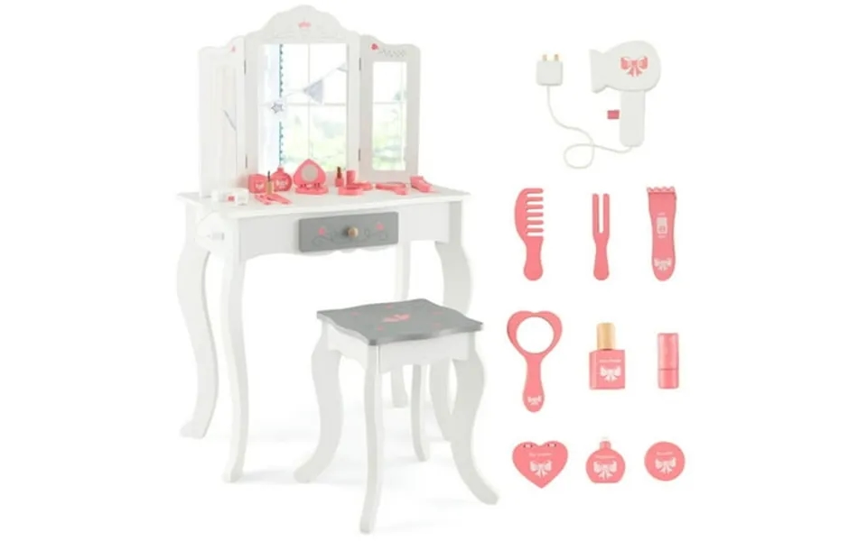 Topcobe Kids Vanity Set With Tri-folding Mirror Toddler Vanity-white