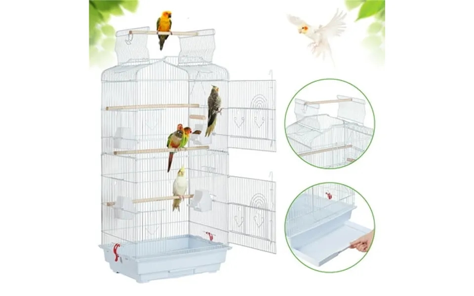 Topeakmart 41 H Open Top Metal Bird Cage With Perch Stand White