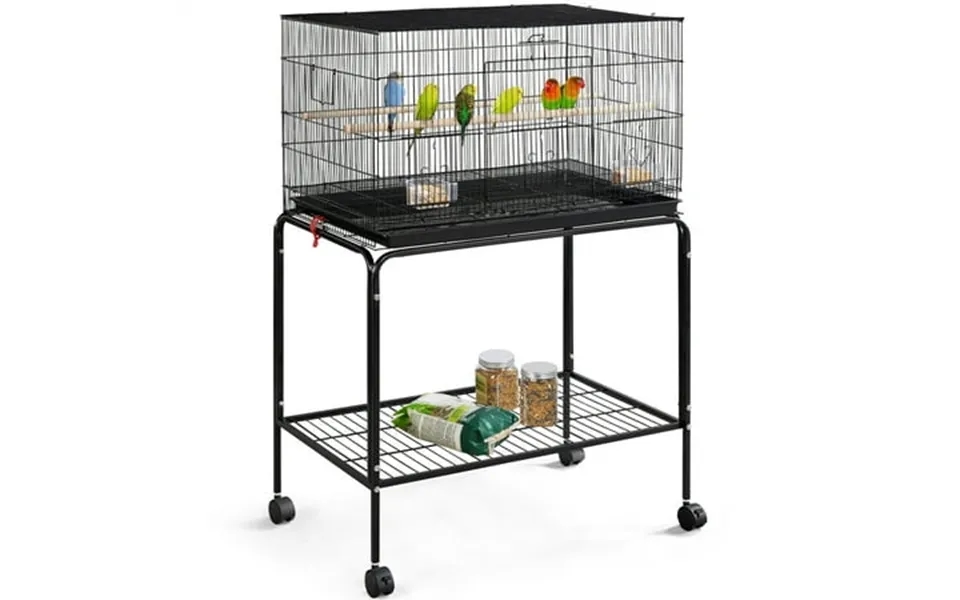 Topeakmart 47-in Flight Cage With Rolling Stand For Small Birds Parrots Parakeets Conures Black