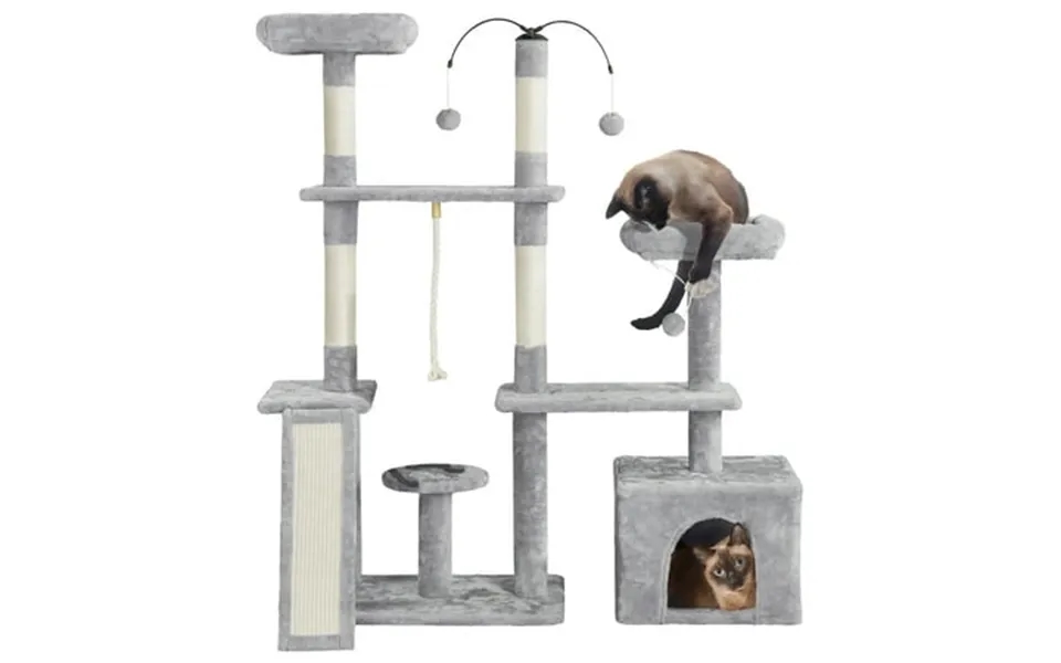 Topeakmart 53.5inch Multilevel Cat Tree Condo Scratching Posts With Dangling Balls Ramp Light Gray