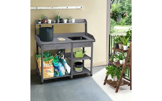 Topeakmart Potting Bench Table With Removable Sink Drawer Shelves For Outdoor Gray product image