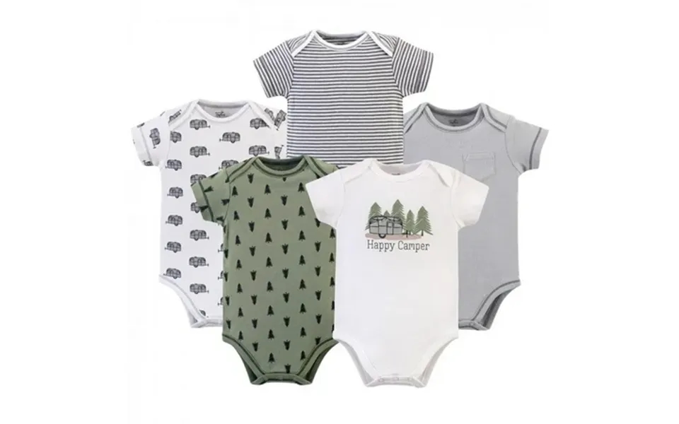 Touched By Nature Baby Boy Organic Cotton Bodysuits 5pk Happy Camper 9-12 Months