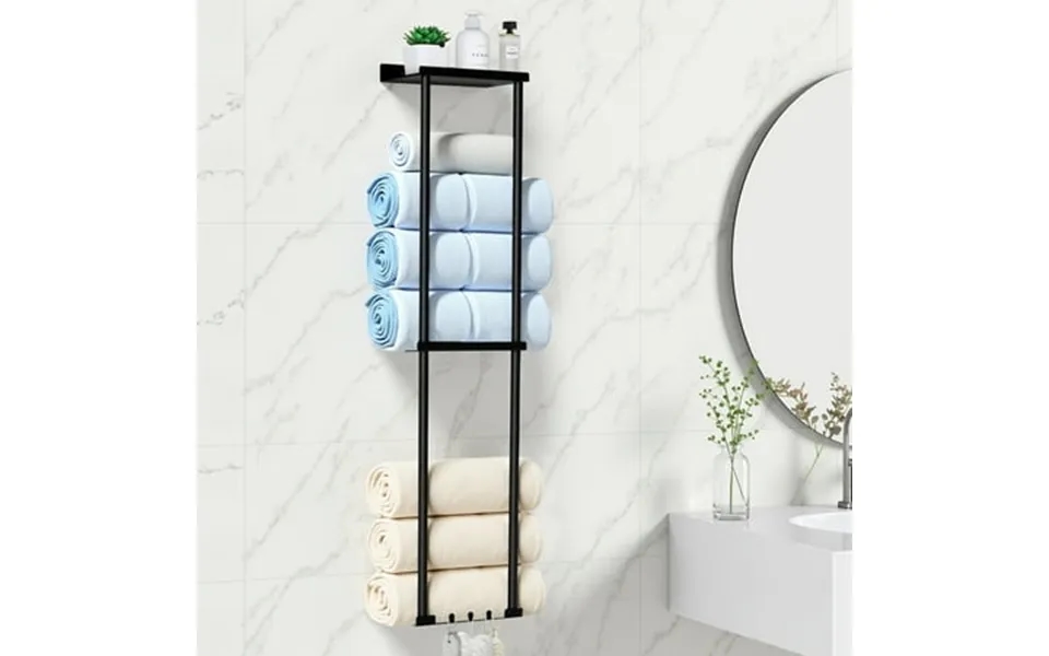 Towel Racks For Bathroom Honeier 3 Tier Towel Holder With Shelf & 6 Hookswall Mounted Vertical Rolled Towel Storage Orga