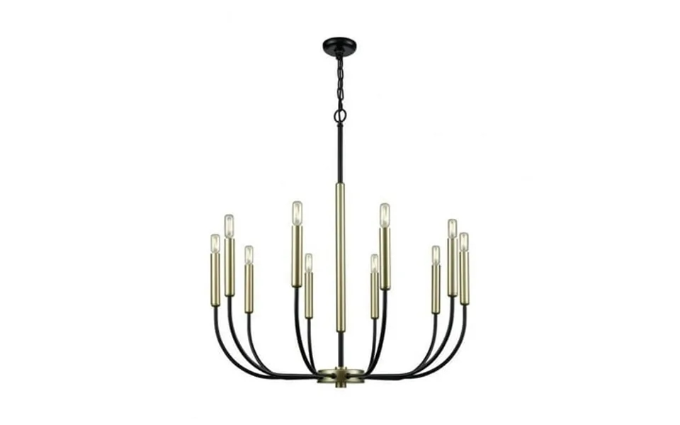 Traditional Candle Style 10-light Chandelier In Black And Soft Gold Finish With Metal Tube Arms 34 Inches W X 34 Inches