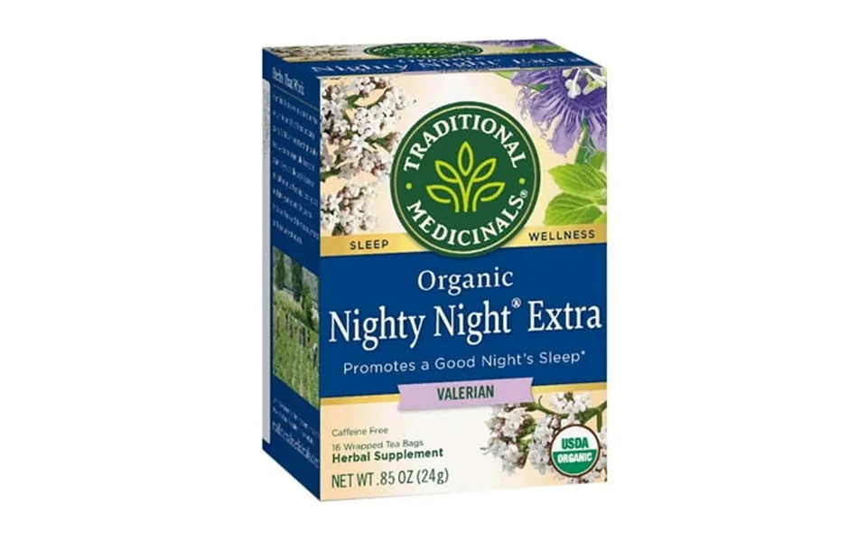 Traditional Medicinals Organic Nighty Night Extra Valerian Herbal Tea Bags 16 Ea 6 Pack