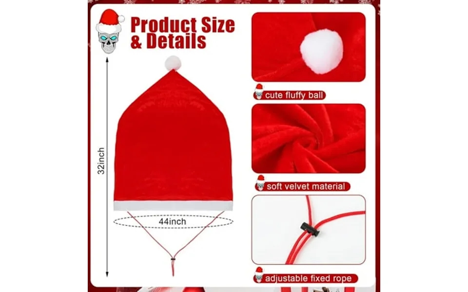 Trahoo-2 Pcs Giant 12 Ft Skeleton Santa Hat 44 Inch Adjustable Velvet Santa Hat Christmas Skeleton Costume