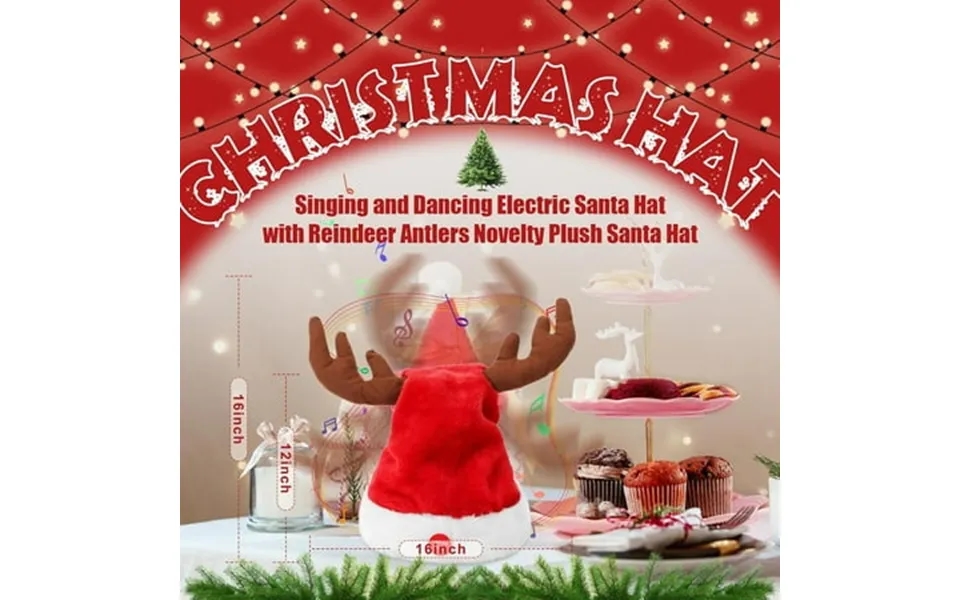 Trahoo-singing And Dancing Electric Santa Hat With Reindeer Antlers - Funny Novelty Musical Interactive Swinging Christm