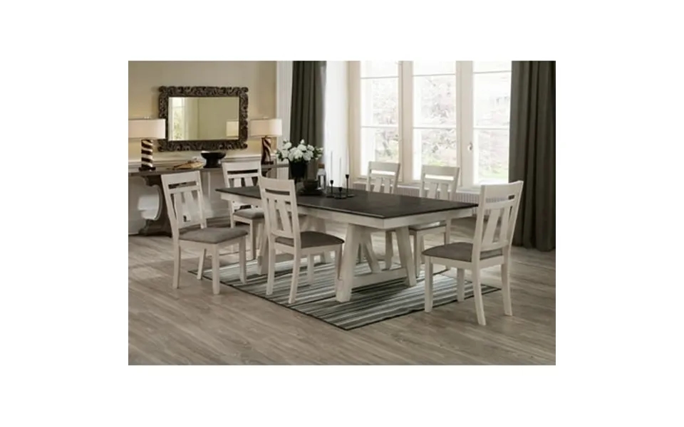 Transitional 7pc Dining Room Set Extendable Leaf Table Chair Chalk Grey Color Wooden Fabric Home Furniture