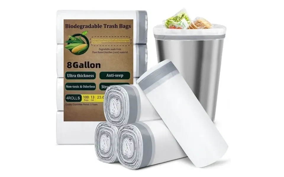 Treamon 8 Gallon Garbage Bags 100 Count White Kitchen Trash Bags With Drawstring Medium Trash Bags With High Density Lea