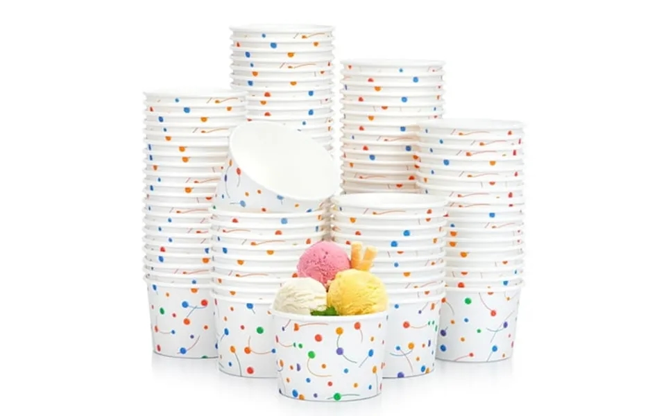 Treamon Disposable Paper Ice Cream Cups Dessert Bowl For Yogurt 9 Oz 100 Pack