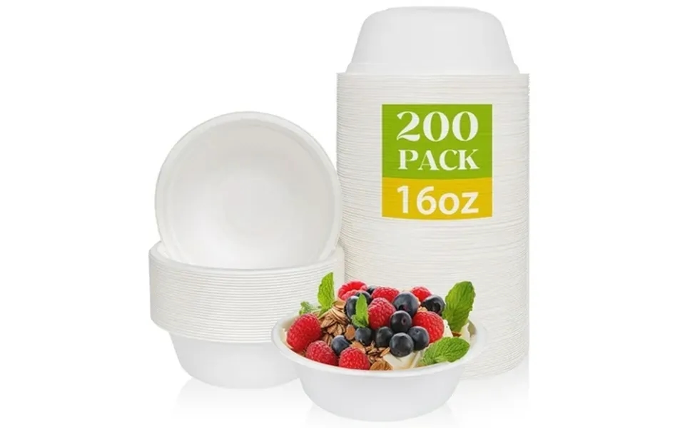Treamon White Paper Bowls Disposable Compostable Bowls 16 Oz 200 Count