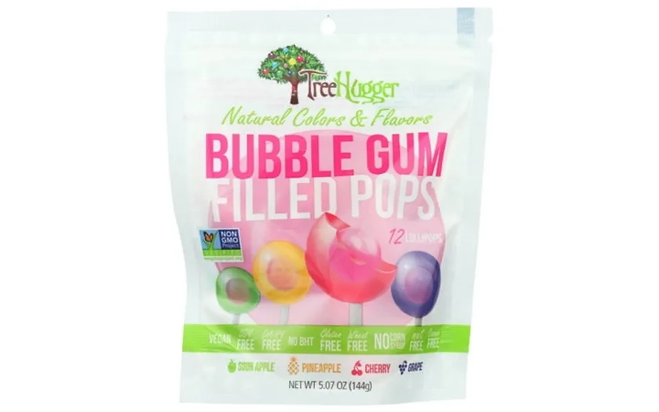 Treehugger Natural Bubble Gum Filled Lollipops 12 Each