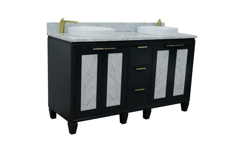 Trento 61 Solid Wood Double Round Sink Vanity In Dark Gray White Carrara