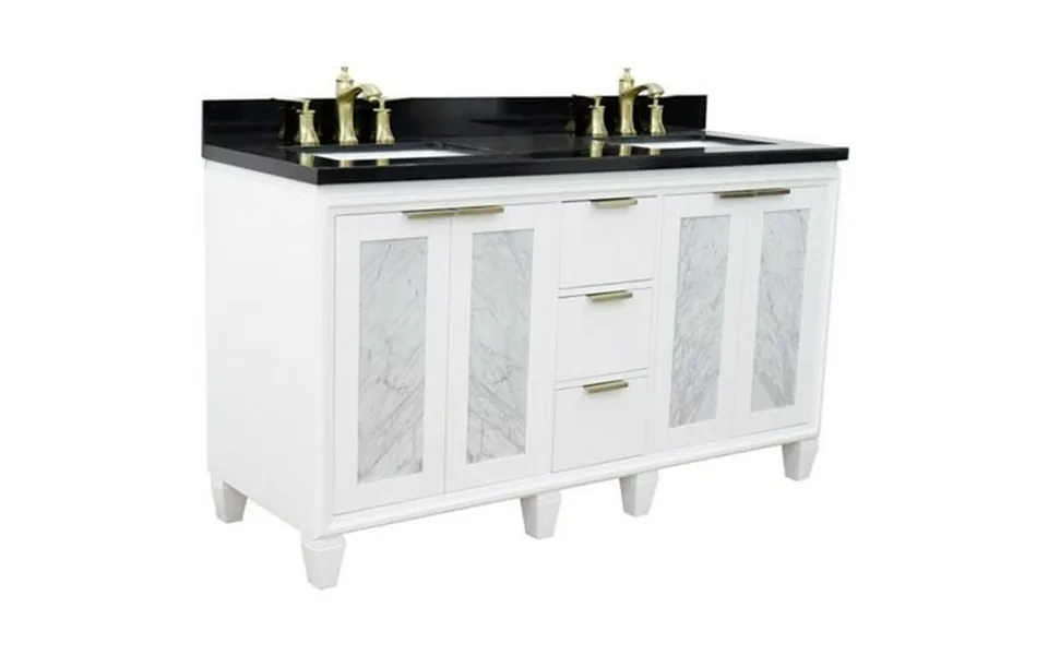 Trento Double Rectangle Sink Solid Wood Vanity In White Black Galaxy