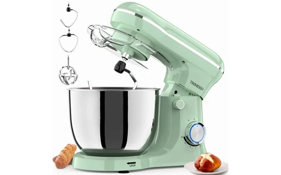 Trimeko New 3-in-1 5.5qt Stand Mixer With Whisk Dough Hook Mixing Beater Mint Green