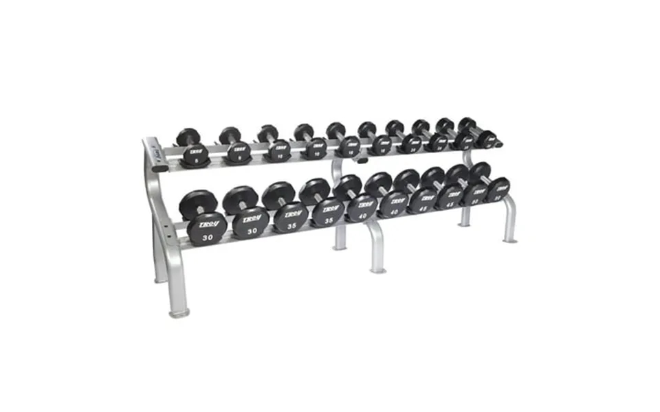 Troy Urethane Dumbbell Weight Set W Rack 5-50 Lbs Flat 12-sided Head 10 Pairs