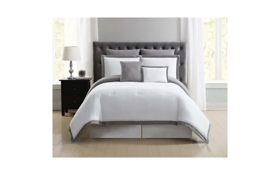 Truly Soft Everyday Hotel 100% Microfiber Polyester 7 Piece Full Queen Comforter Set In White And Grey All Season Adult