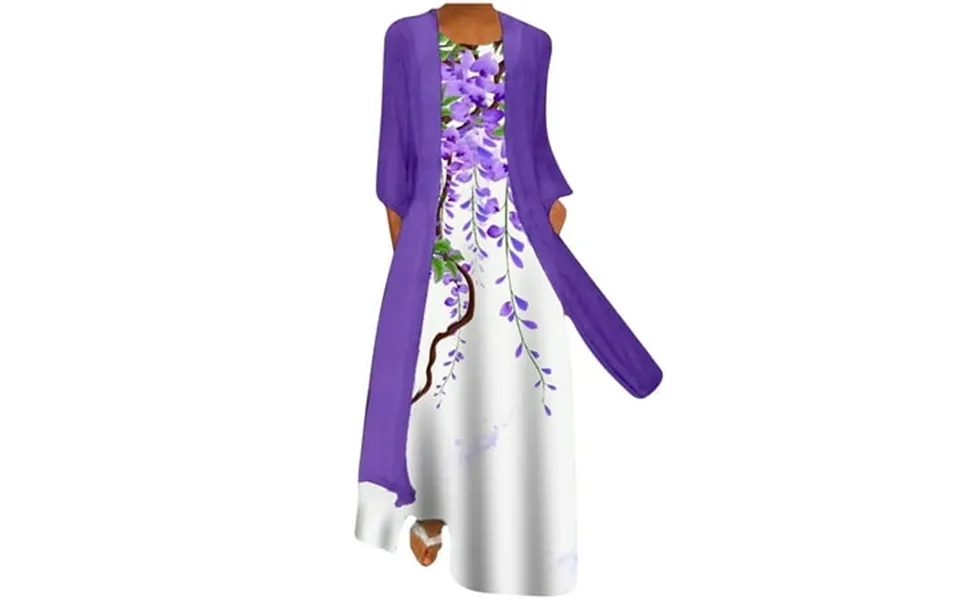 Tuwabeii Wholesale Women Casual Floral Print O-neck Sleeveles Dress Solid Chiffon Two-piece Set