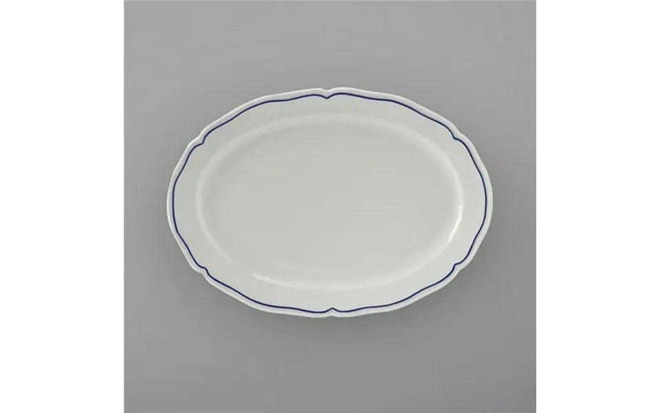 Tuxton 12.5 In. Porcelain White Scalloped Blue Band Oval Platter