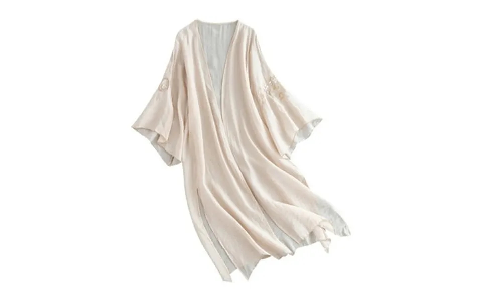 Tzhuwd Women S Long Cardigan Solid Color Embroidery Outerwear Loose Comfort Sunscreen Coat Summer And Fall Flare Sleeve