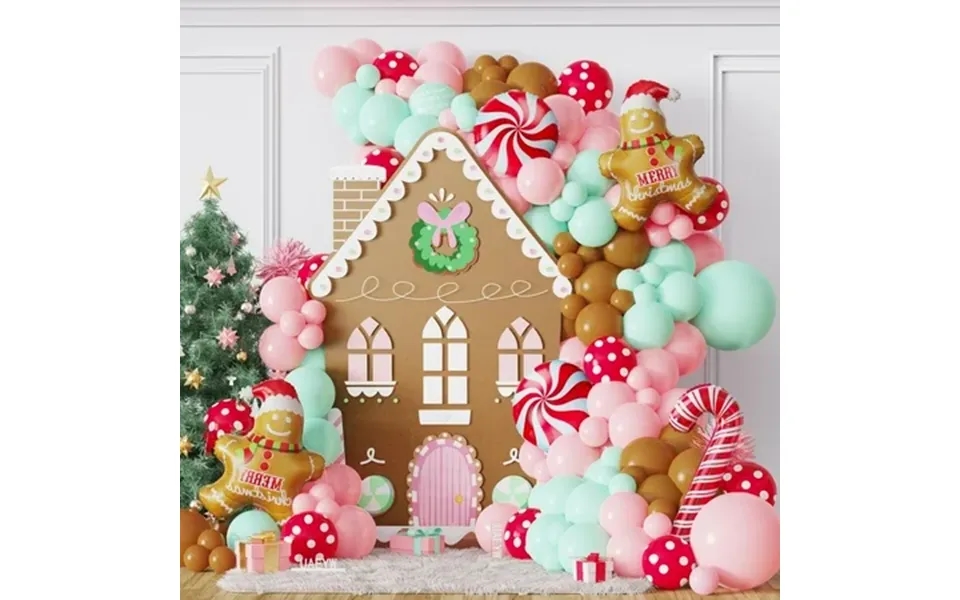 Uaeyw 139pcs Gingerbread Balloon Arch Garland Kit Pastel Green Christmas Balloon Garland 30 Gingerbread Man Candy Cane B