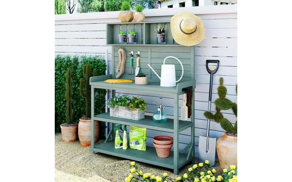 Ubesgoo 65 Large Wooden Farmhouse Rustic Outdoor Potting Bench Table Patio Workstation Garden Potting Bench With 4 Stora