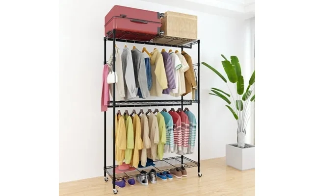 Ubesgoo Heavy Duty Garment Rack Portable Rolling Clothing Rack With Wheels & Adjustable Shelves Freestanding Wardrobe Cl product image