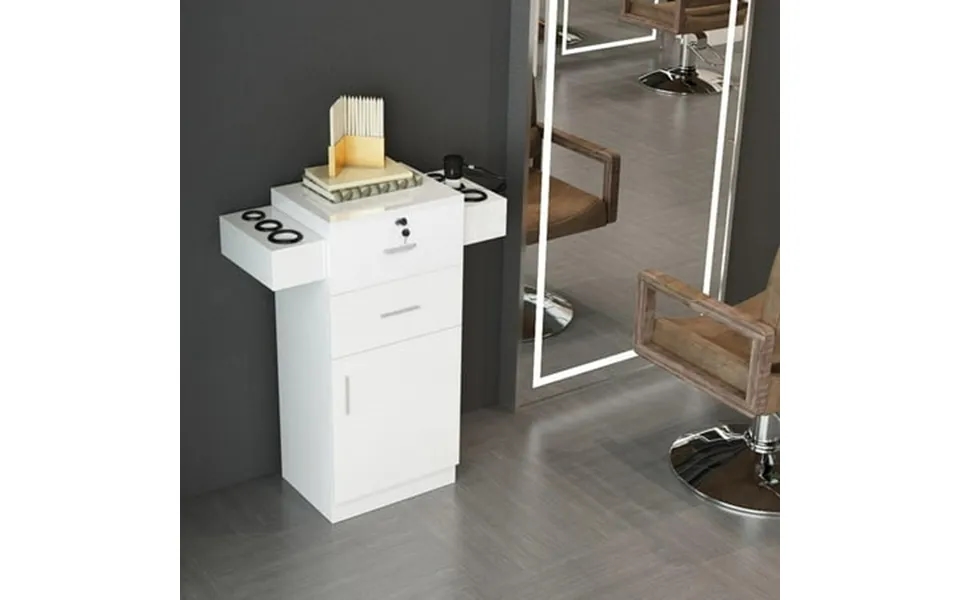 Ubesgoo Locking Salon Storage Hair Station Cabinet Wite Hair Dryer Holder Drawer White