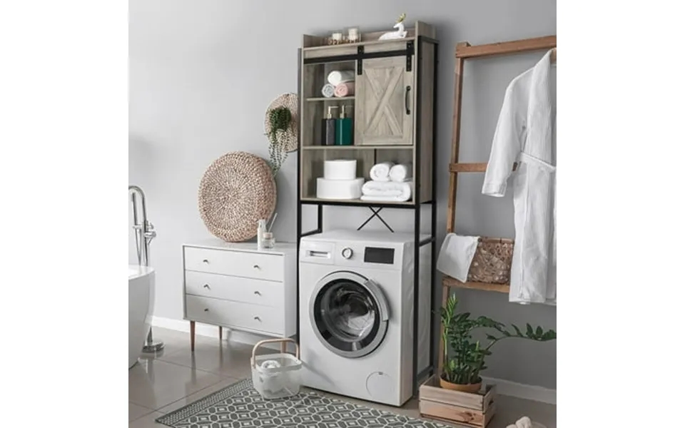 Ubesgoo Over The Toilet Storage Bathroom Cabinet Organizer Shelf Space Saver With Sliding Barn Door Retro Gray - 3 Layer