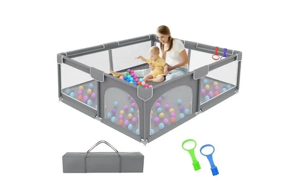 Ucradle Baby Playpen 50x50x27 Large Activity Center With Gate Anti-slip Base Gray