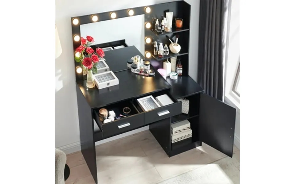 Uhomepro Makeup Vanity With Mirror And Lights Dressing Table With 2 Drawers And Large Vertical Organizer Modern Wood Cos