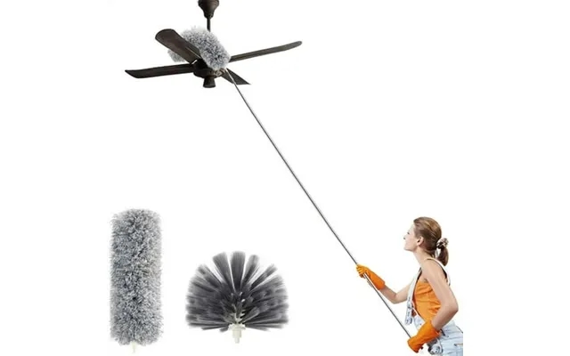 Uhuya Duster With Extension Pole Stainless Steel 100 In Extra Long Microfiber & Domed Cobwebs Double Replacement Heads E product image