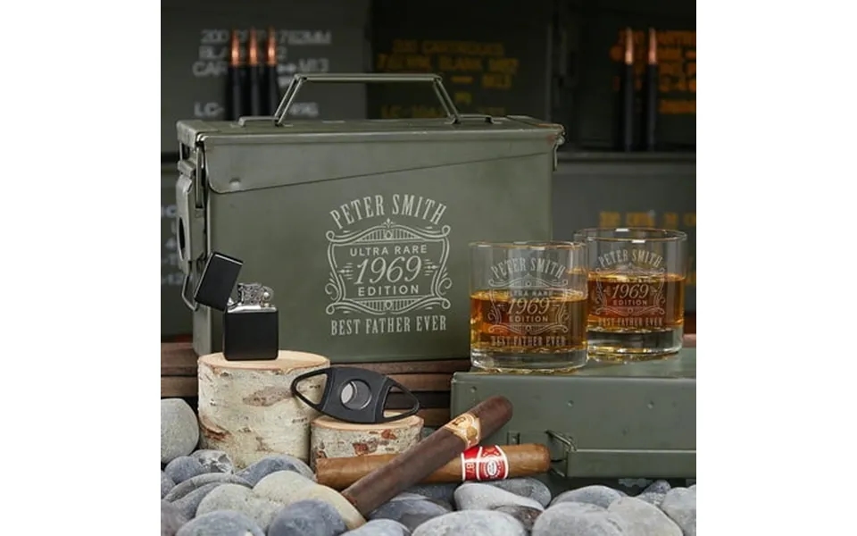 Ultra Rare Edition Personalized All The Vices 30 Cal Ammo Can And Whiskey Glasses Gift Set