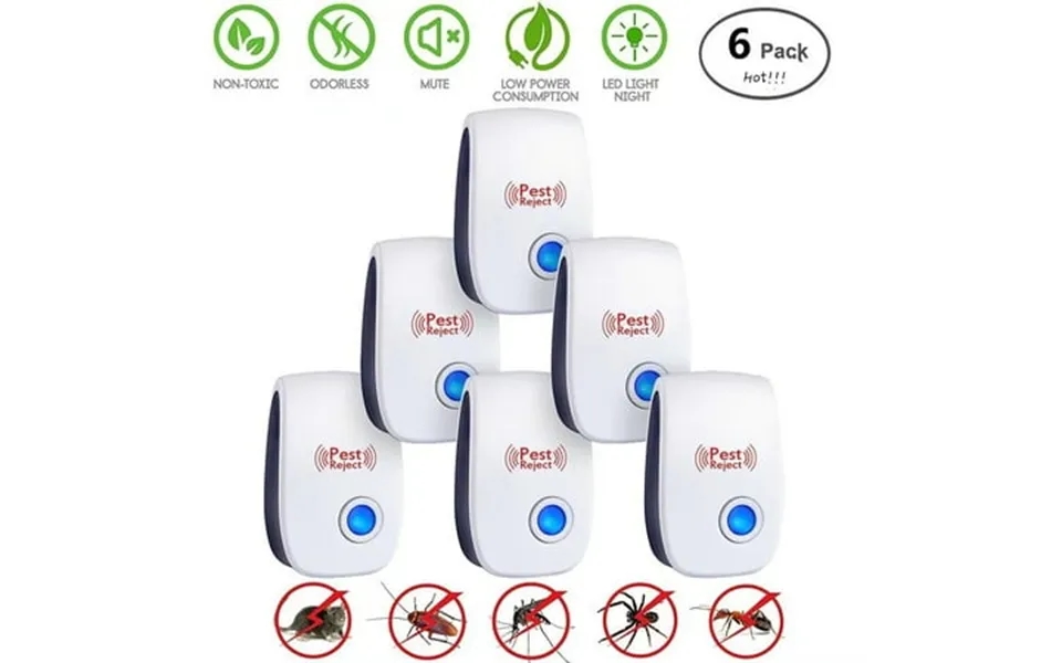 Ultrasonic Pest Repeller 6-pack Electronic & Ultrasound Indoor Plug-in Repellent Anti Mice Insects Bugs Ants Mosquitos R