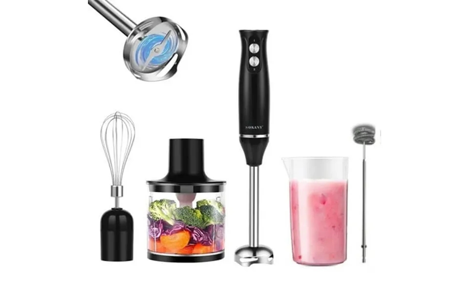 Uncahome Immersion Hand Blender 5-in-1 Stick Blender With Chopper Beaker Whisk 2 Speed For Smoothies Shakes Sauces Black