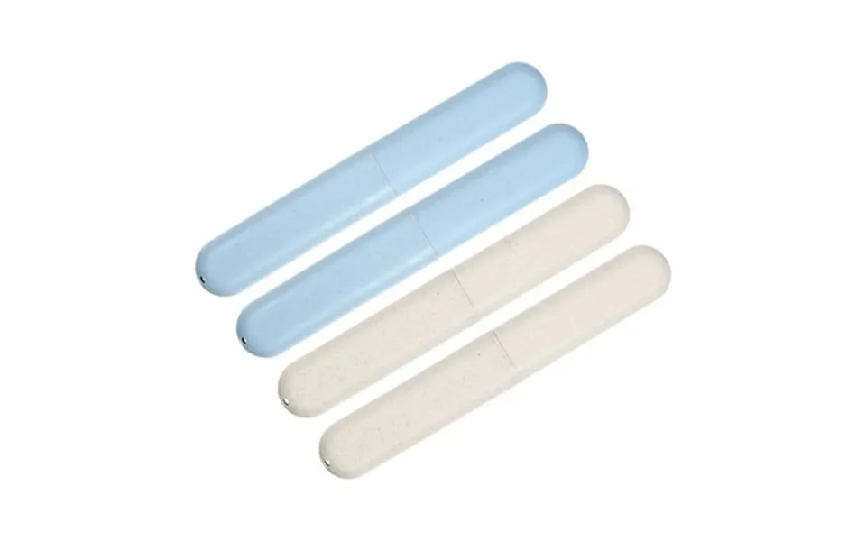 Unique Bargains 4pcs Toothbrush Travel Case Traveling Pp Portable Holders Cases Blue Beige 8