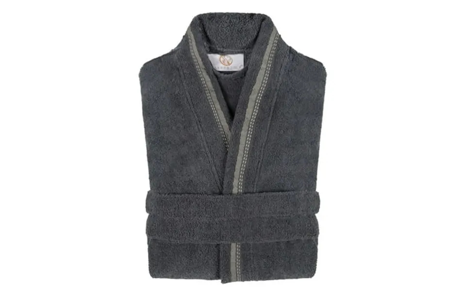 Unisex Cotton Terry Kimono Bathrobe With Embroidery All-season Robe Sm Grey-stone