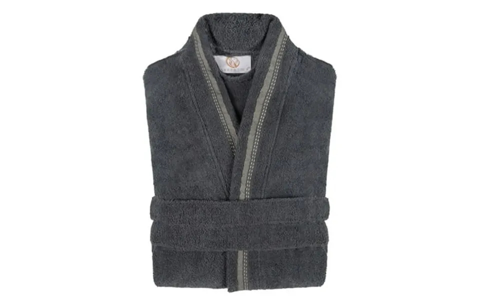 Unisex Cotton Terry Kimono Bathrobe With Embroidery All-season Robe Sm Grey-stone