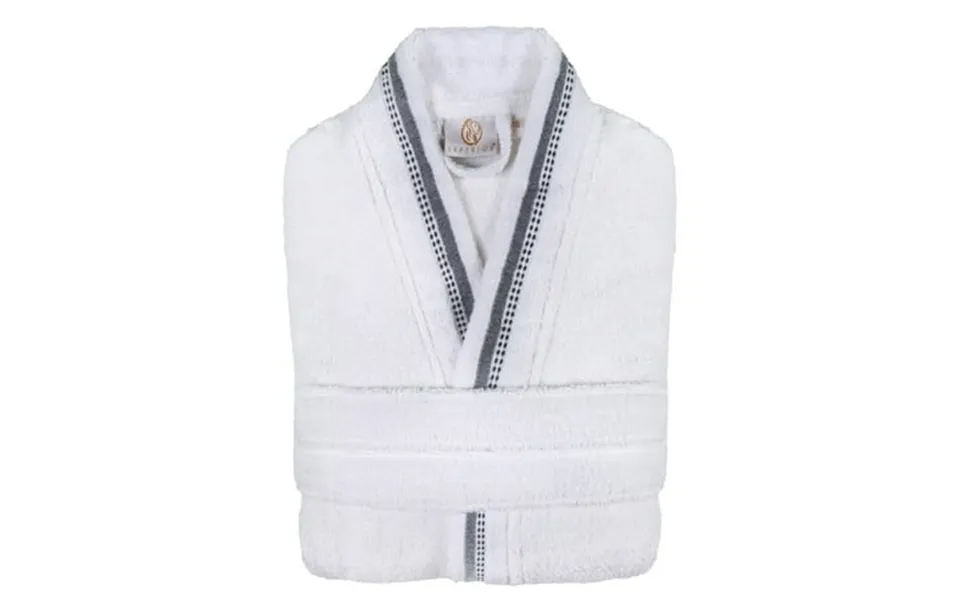 Unisex Cotton Terry Kimono Bathrobe With Embroidery All-season Robe Xl Grey-white