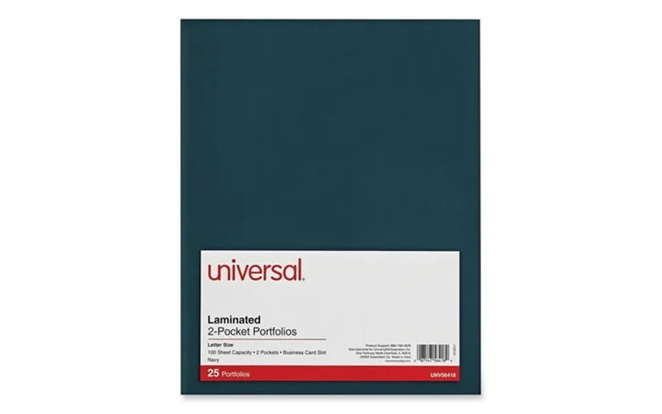 Universal Unv56418 11 In. X 8-1 2 In. Cardboard Paper Laminated Two-pocket Folder - Navy 25 Pack