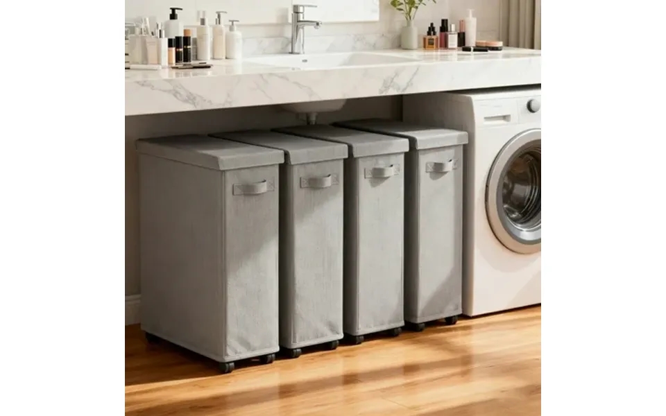 Untimaty 4 Pcs 28 Slim Laundry Hamper With Lid And Wheels Narrow Laundry Basket Collapsible Dirty Clothes Hamper Portabl