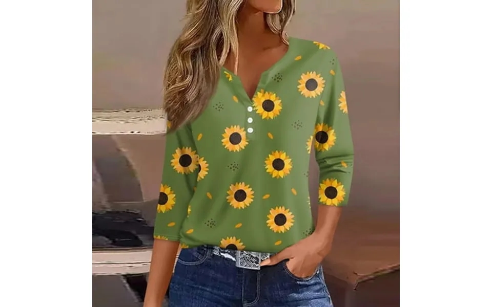 Uocefik Womens 3 4 Sleeve Tops And Blouses Casual V Neck Button Down Shirts Summer Henley Blouse Loose Fit Tshirts Cute