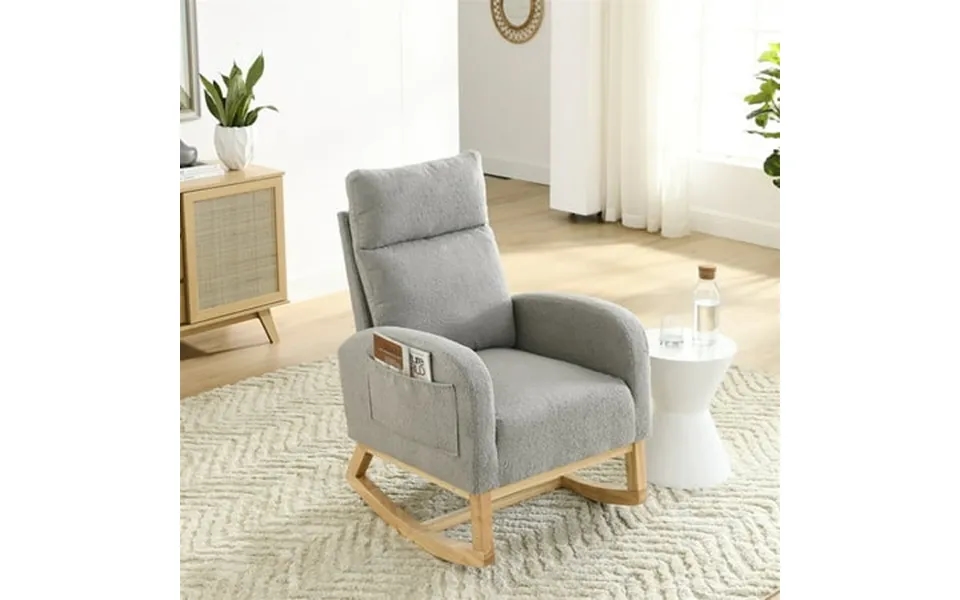Upholstered Glider Rocker 27.6 Lounge Arm Rocking Chair With High Backrest Lounge Arm And Two Side Pocket Modern Upholst